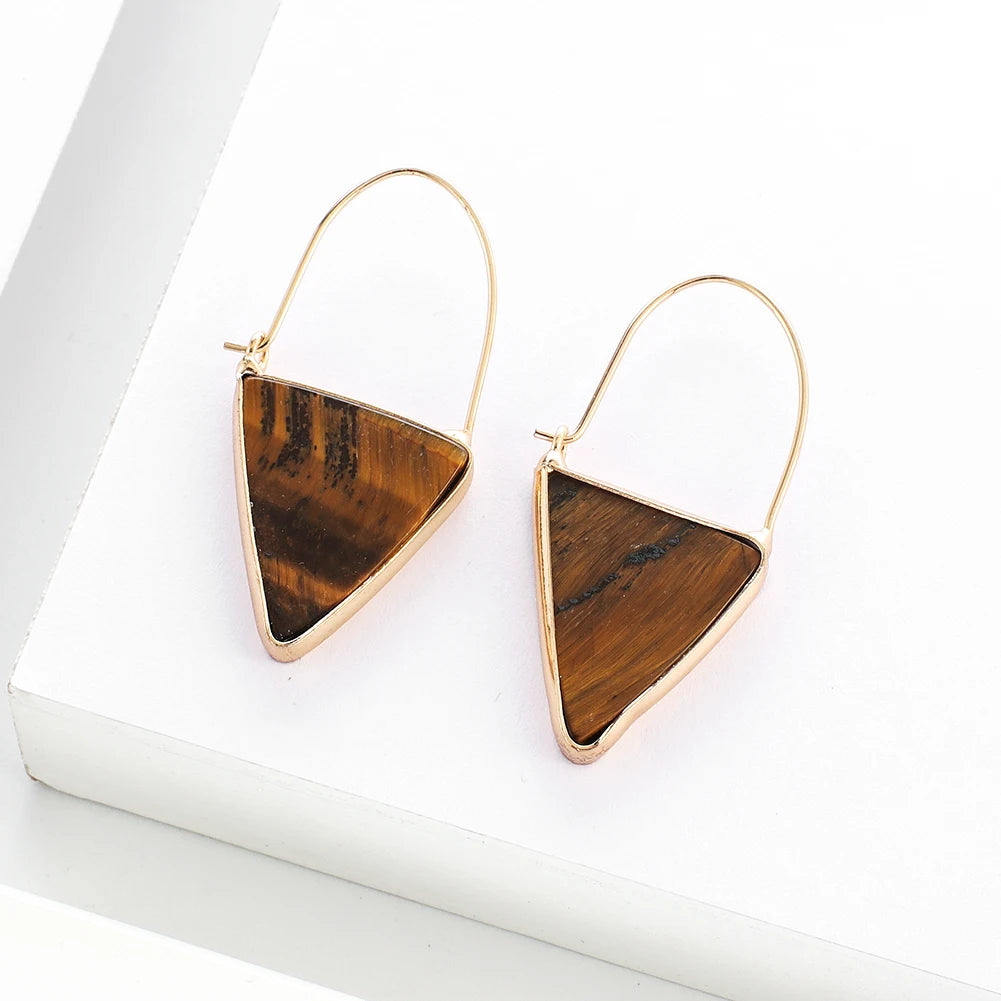 Classic Turquoise Triangle Shape Gold-Plated Brass Drop Earrings Trendy Style Alloy Weddings Parties Fashionable Gift Women
