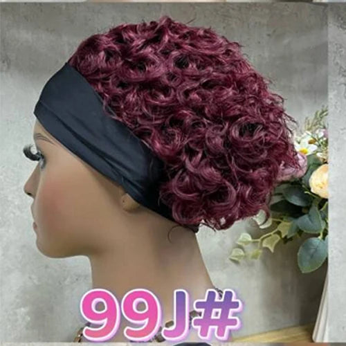 Pixie Cut Human Hair No Lace Headband 99J Curly Wig 6 Inch in Stock Are Ready to Ship Only 14$ You Can Get It