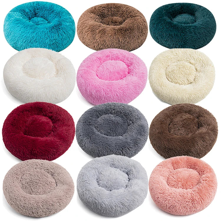 40cm Diameter Soft Plush Warm Round Plush Fluffy Donut Pet Beds Cushion Sofa Cat Dog Bed