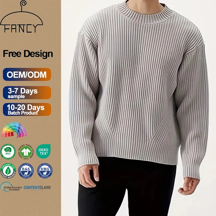 Custom Autumn Winter Men's Fashionable Loose Casual Style Korean Design O-Neck Thickened Knitted Pullover Sweater