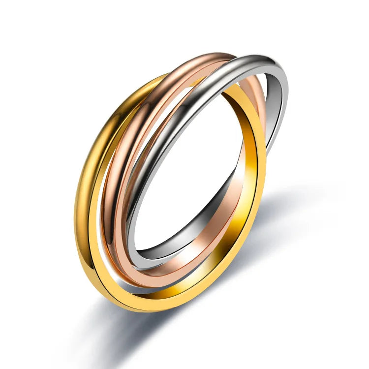 Trendy Stainless Steel Rings Jewelry Couple Rings Gift Hot Selling Fashion Triple Interlocked Rolling Rings for Women Men