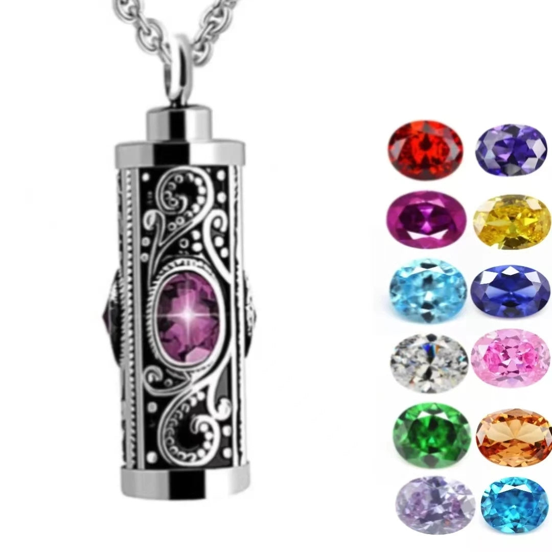 Stainless Steel New Twelve Color Pet Ashes Necklace With Diamond Necklace Cat and Dog Ashes Box Pendant 9*39mm Can Be Opened
