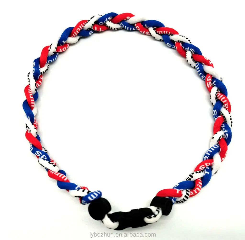 Wholesale Classic Braided Blue Red White Baseball Anniversary Necklace Nylon Strand Rope Sport 3 Rope Necklace