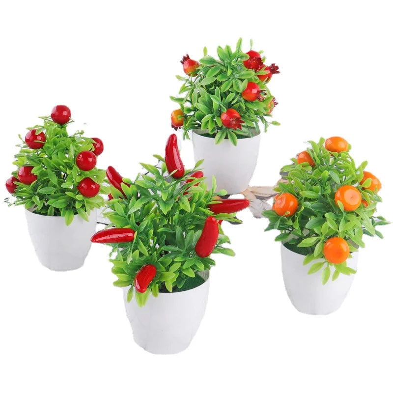 Artificial Plant Bonsai Orange Pomegranate Fruit Tree Window Sill Decoration Plastic Garden Fake Plant Potted Home Decoration