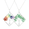New 7 Chakra Quartz Natural Stone Tree of Life square Pendant Necklace Women Healing Crystal Necklaces Pendants