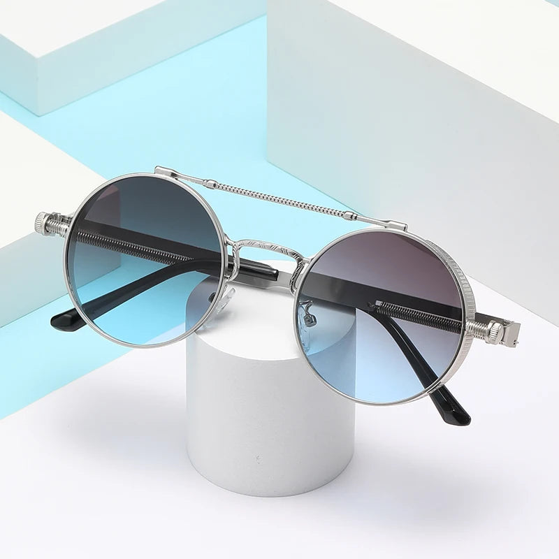 S2512 Women Sunglasses Metal Logo Metal Black Sunglasses Bulk 2023 Vintage Men's Metal Steampunk Round Sunglasses