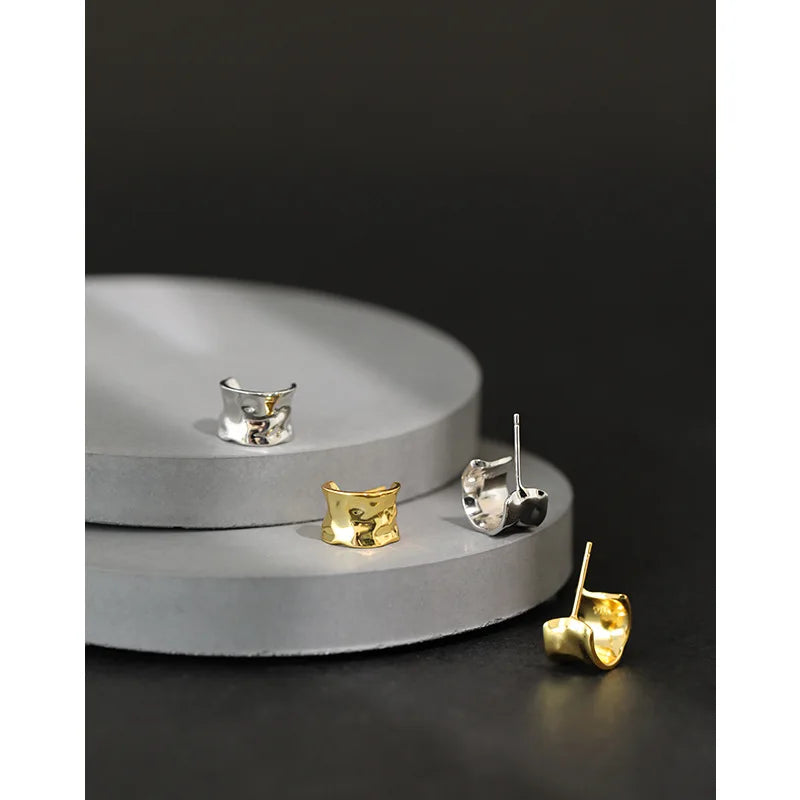 Korean Jewelry Design 925 Sterling Silver 18K Gold Plated Irregular Geometry Curved Stud Earrings for Women EBC037