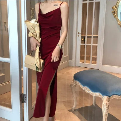 Satin Dress Woman Sleeveless Spaghetti Strap Evening Red Black Summer 2026 Party Wedding Vintage