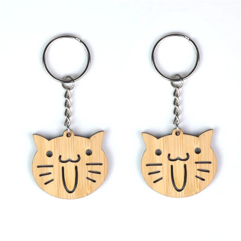 Wholesale Bamboo Animal Hello Kitty Keyring Custom Logo Shape Wooden Keychain