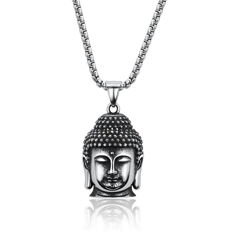 Peace & Love Stainless Steel Retro Fashion Male Hip-hop Religious Necklace Personality  Buddha Head Fine Pendant Necklace