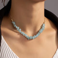 SC Fashion Crushed Stone Necklace Summer Beach Stone Beads Necklace Irregular Natural Aquamarine Jade Stone Beads Necklace Women