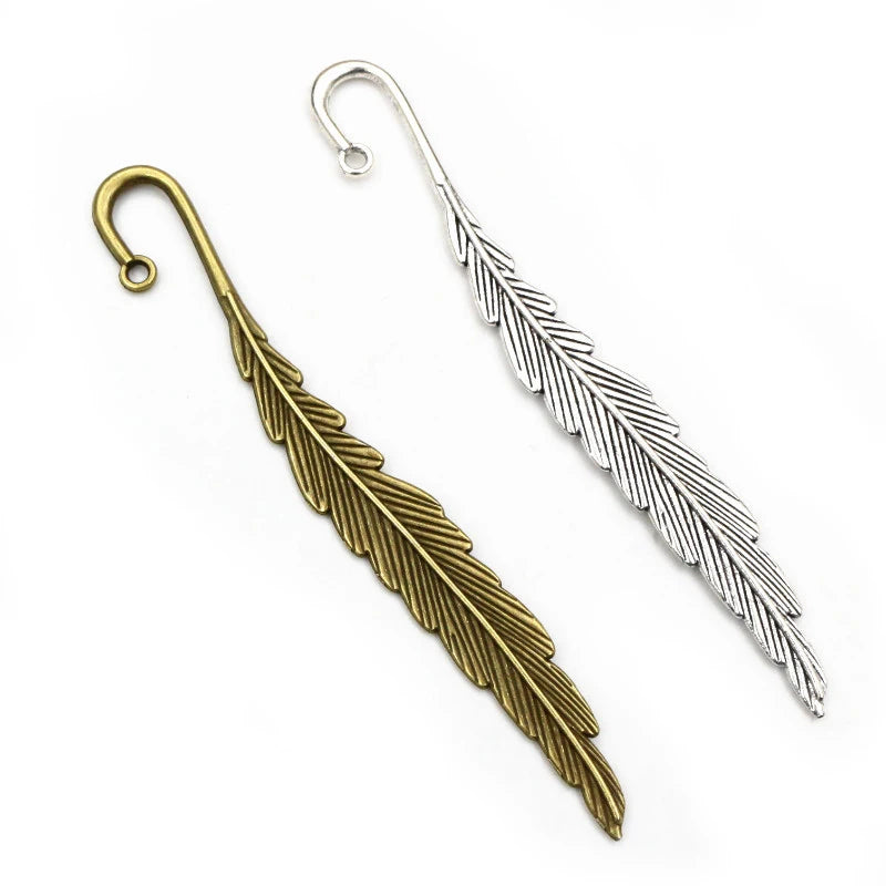 4pcs 116x13mm Antique Silver Plated Bronze Leaf Feather Handmade Charms Pendant DIY for Bracelet Necklace Bookmark Accessories