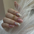 24 Pcs Pink and White Ombre with Gold Glitter Accent Nail Design Acrylic Press on Nails Artificial Fingernails False Nails 3224