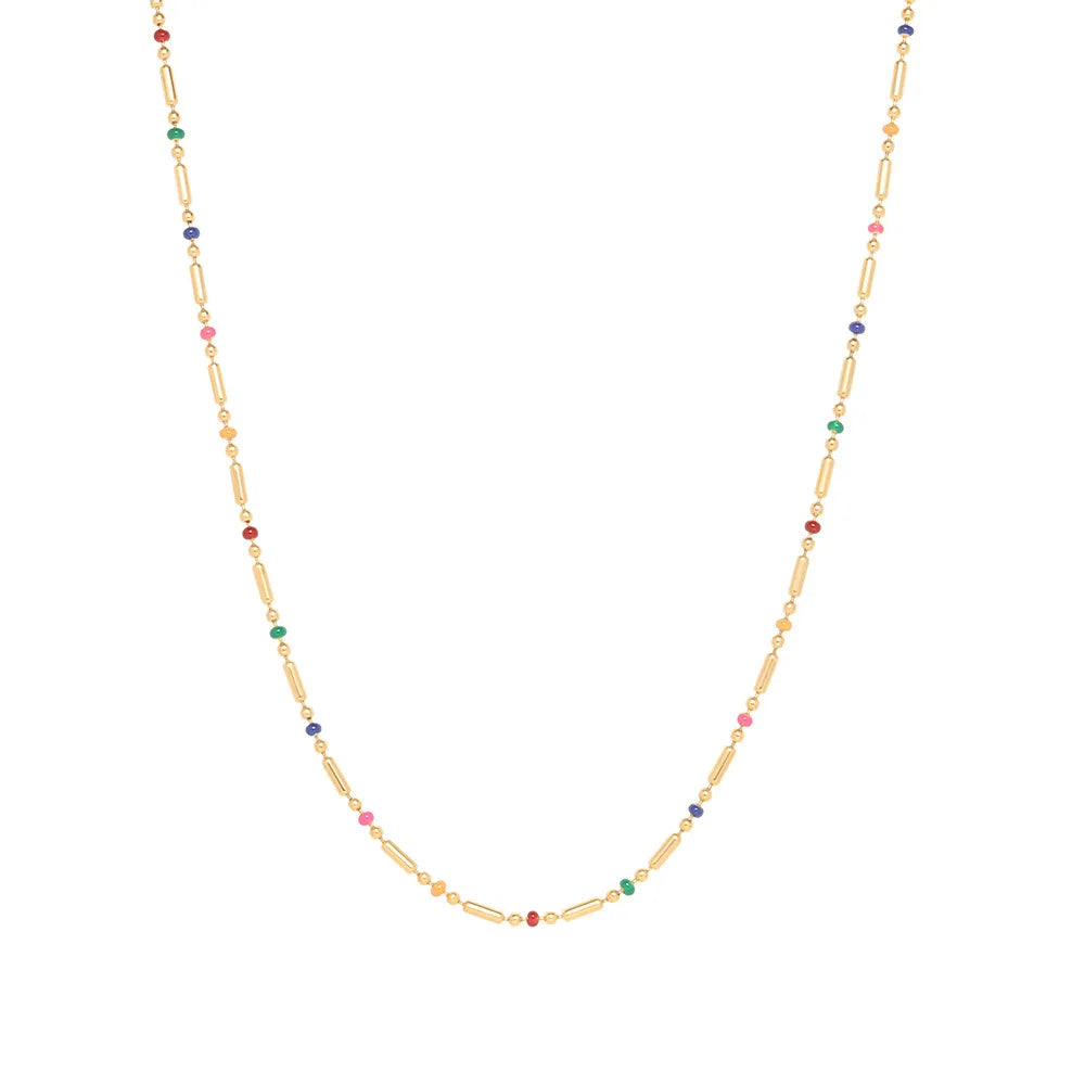 JOOLIM High End Stainless Steel Colorful Bead Bohemia Style Rainbow Enamel Necklace 18K Gold Plated Jewelry Wholesale