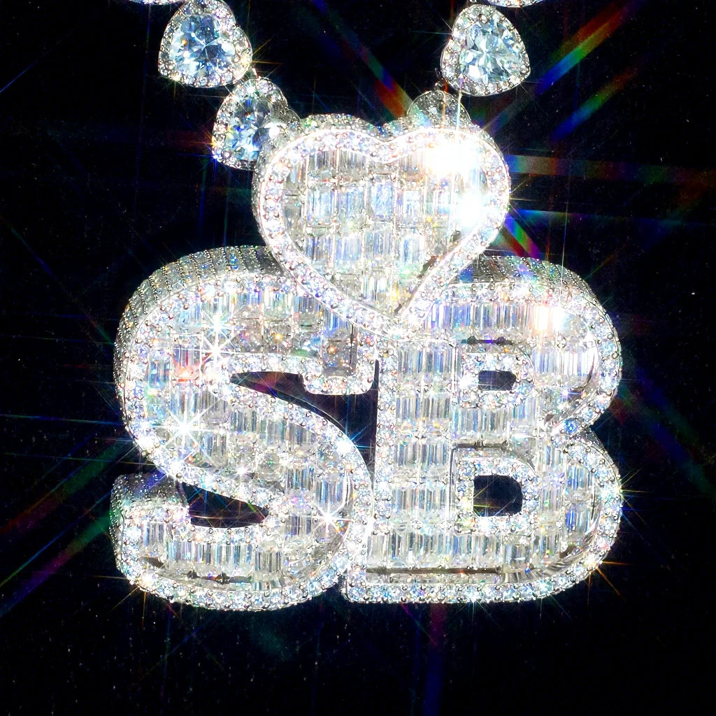 Custom Vvs Moissanite Letter Pendant Charms Hip Hop Style Iced Out Emerald Cut Diamond 925 Silver Initial Pendant