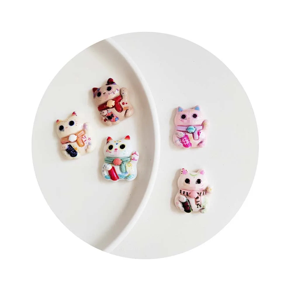Lucky Cat Cabochons Japanese Culture Embellishments  Maneki Neko Flat Back Kawaii Deco Supplies