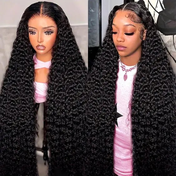 Customized 5*5 Lace Closure Deep Wave Long 100% Brazilian Raw Hair Full Density Front Wigs in Black Women Small Size Transparent MegaBDM