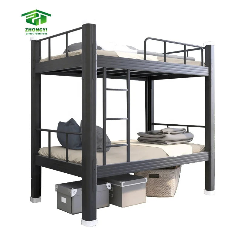 Customized Size and Color Double Bunk Bed for Kids Bunk Bed Metal Dormitory Furniture White Black Wrought Iron Bed