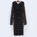 OFTBUY 2023 X-Long Knitted Woolen Sweater Real Fox Fur Hood Casual Winter Outerwear Real Fur Front Long Cashmere Wool Blends