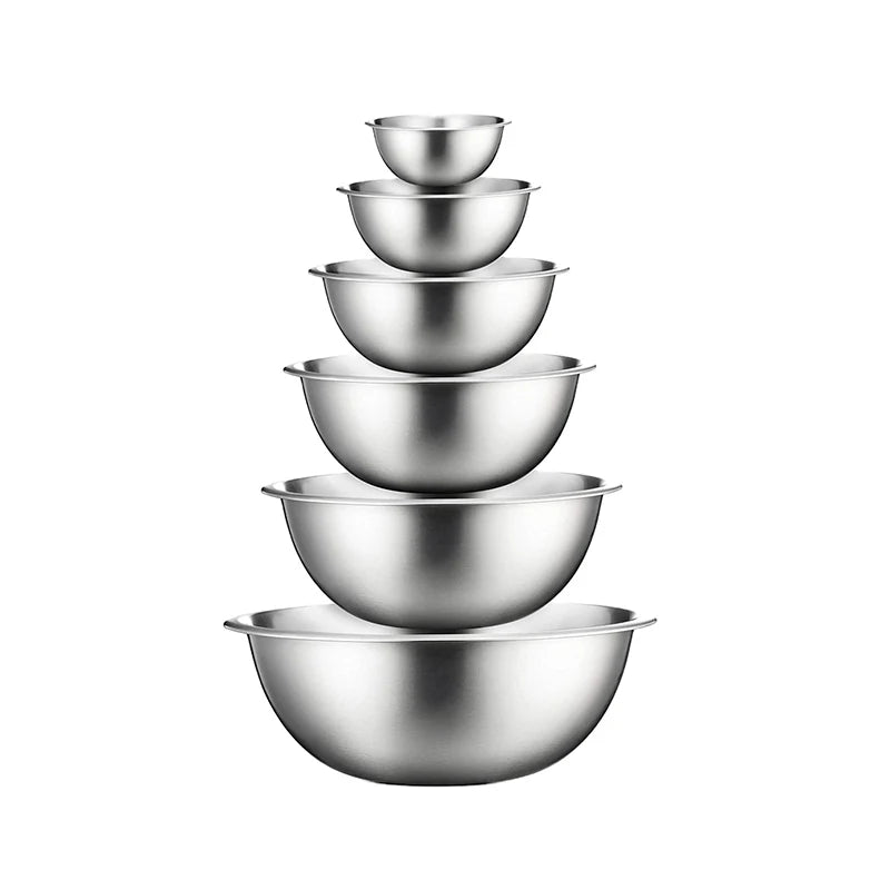 Set of 6 Stainless Steel Mixing Bowl Set - Easy to Clean Nesting Bowls for Space Saving Storage
