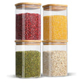 YOLOWE HOME280ML  Glass Spice Jars Square Empty Storage Containers Bamboo Airtight Lid Label Thicken Small Kitchen Seasoning