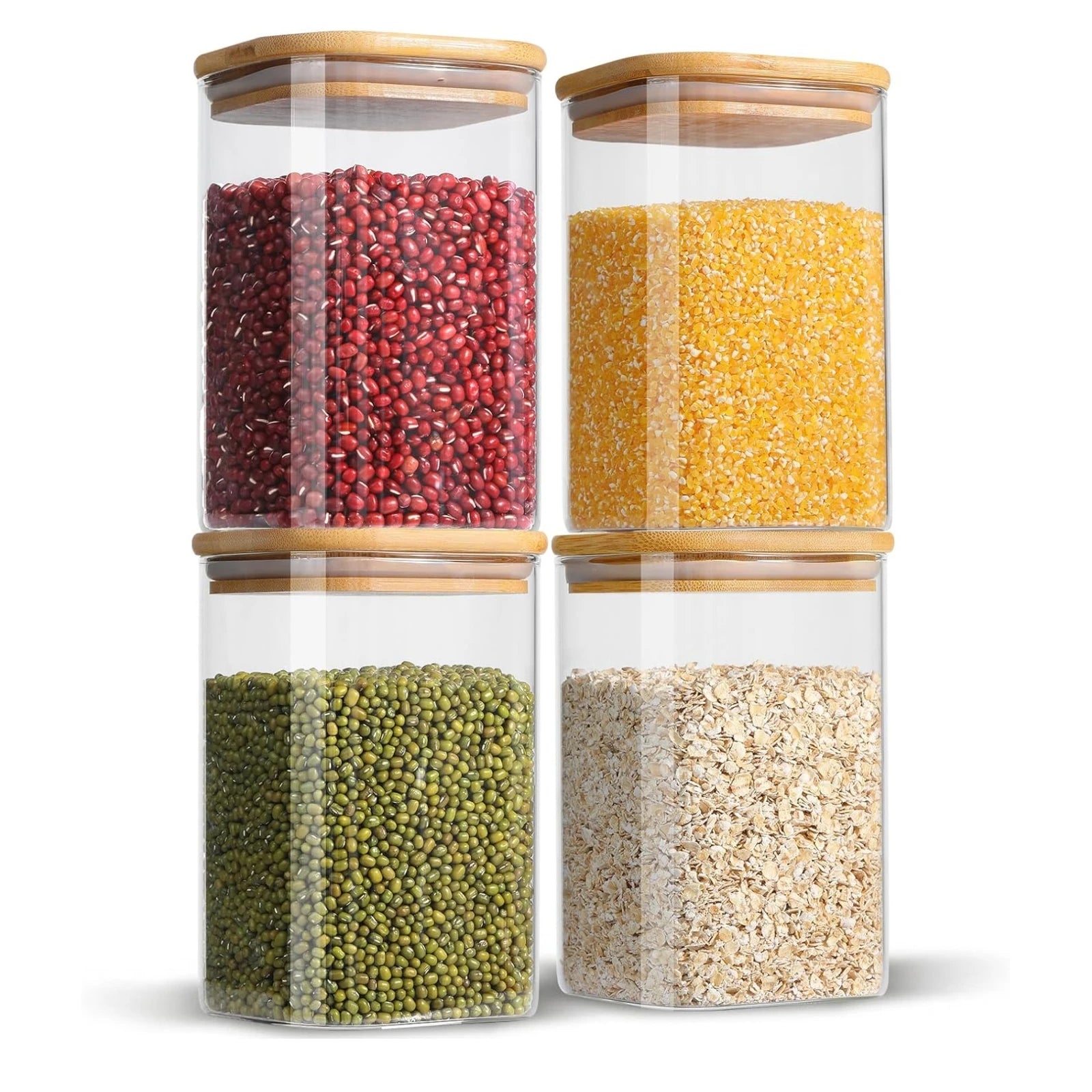 YOLOWE HOME280ML  Glass Spice Jars Square Empty Storage Containers Bamboo Airtight Lid Label Thicken Small Kitchen Seasoning