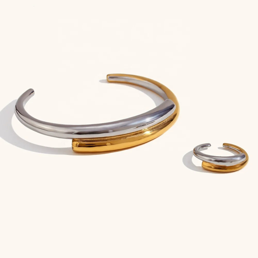 Dingran Wholesale Jewelry Set Double Layer Cross Bangle and Ring Set Stainless Steel Jewelry Ensemble Bijoux En Acier Inoxydable