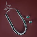Top Middle East Jewelry Silver Color Geometric Crystal Bridal Jewelry Set Women Necklace Earring Set Party Wedding Accessory
