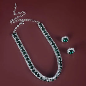Top Middle East Jewelry Silver Color Geometric Crystal Bridal Jewelry Set Women Necklace Earring Set Party Wedding Accessory