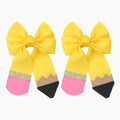 CN New Design Custom Hair Accessories Back To School Beautiful Yellow Ribbon Pencil School Hair Bows Clips for Girls