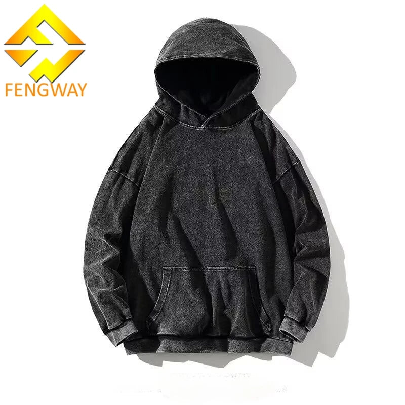 Wholesale Custom Acid Wash Vintage Streetwear Cotton Oversized Hoodie Autumn Print Pattern Embroidered Plain Dyed Techniques