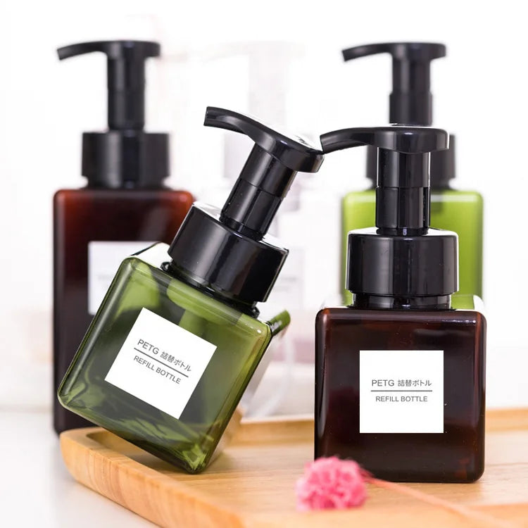 Private Label Square PETG Plastic Bottles for Lotion Hair Shampoo Cosmetic Packaging Clear  Spray Pump Head Plastic Bottle