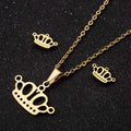 Simple Design Silver 18K Gold Stainless Steel Charm Crown Pendant Earring Necklace Jewelry Set for Women