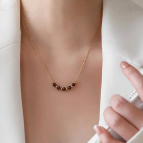 Daily 18K Gold Plated Stainless Steel Beads Necklace Exquisite 4mm Natural Energy Crystal Lapis Lazuli Garnet Necklace for Women