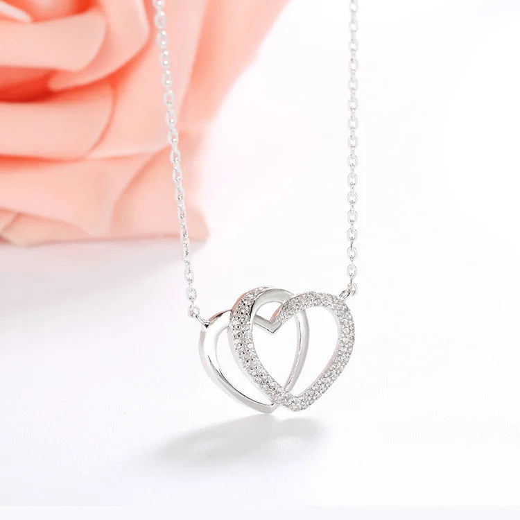 925 Sterling Silver Fashion Everlasting Love Necklaces  Love Heart Latest Design Saudi Gold Jewelry Necklace