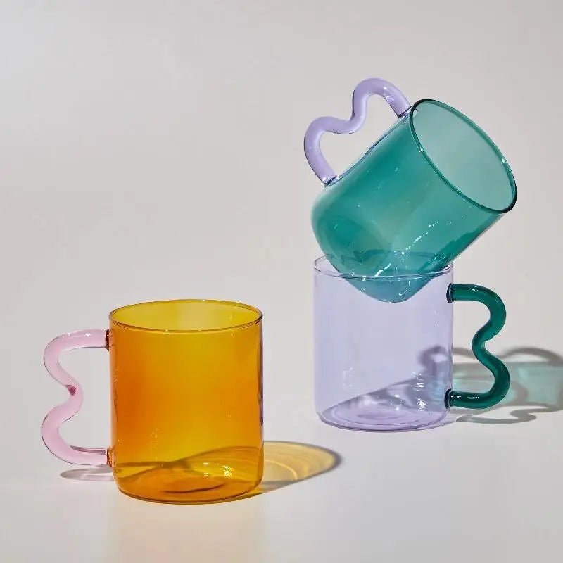 Custom Colored High Borosilicate Glass Coffee Mug Clear Tea Water Cups with Handle-Premium Glass Drinkware