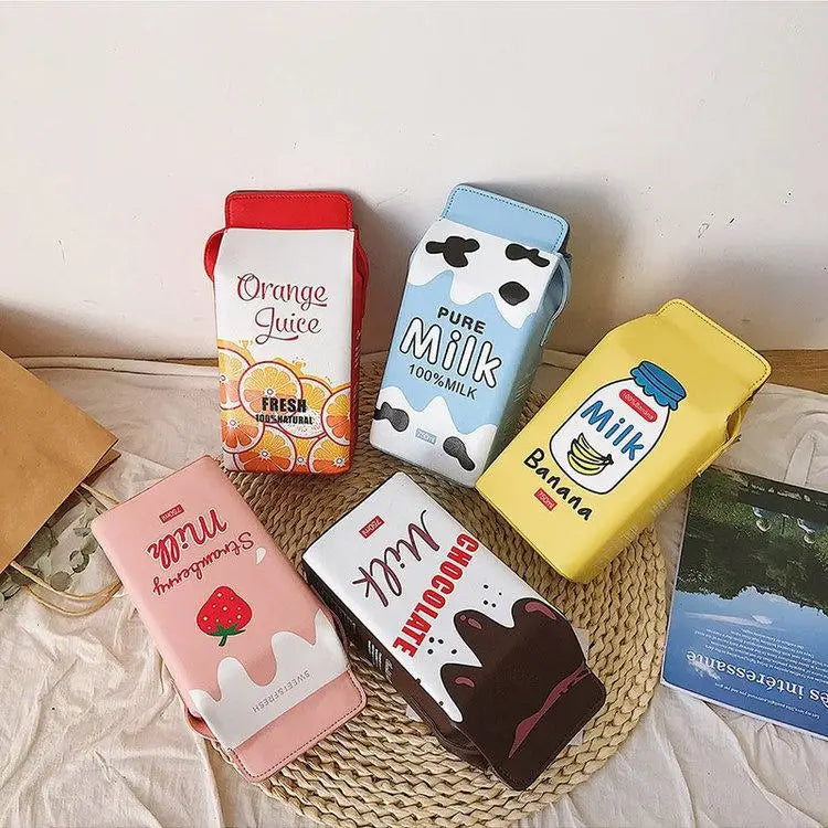 Long Strap Cartoon Fruit Patterns PU Leather Satchel Girl Cute Strawberry Banana Milk America Style Ladies Shoulder Bags