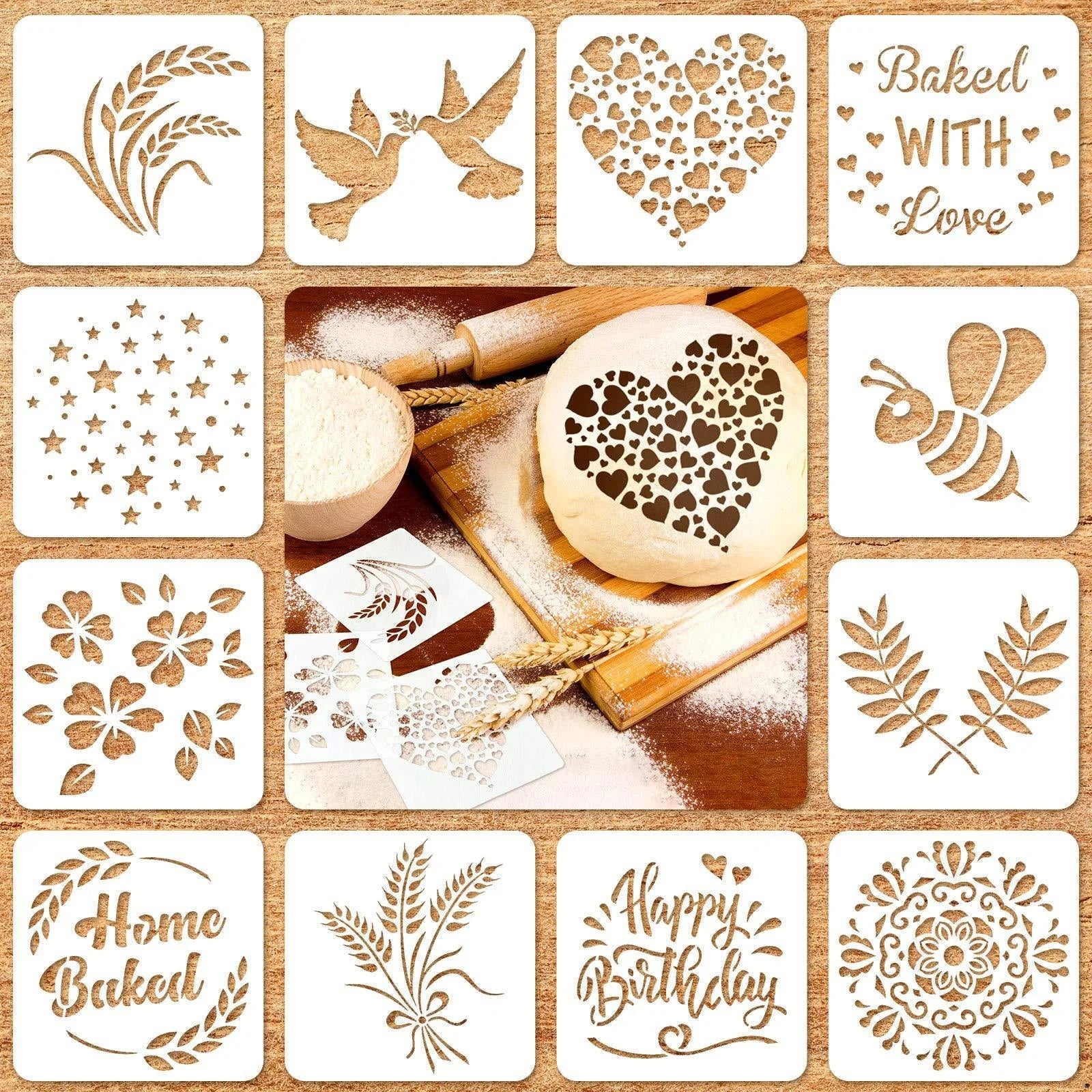 New Design Eco-Friendly PET Laser Cutting Bread Dessert Stencil Disposable Plastic Food Grade Tools Fashion Style Number Decor