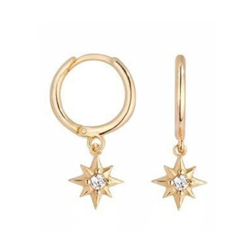 ROXI Fashion 18K Gold Plated 925 Sterling Silver Star Pendant Huggie Hoop Earrings