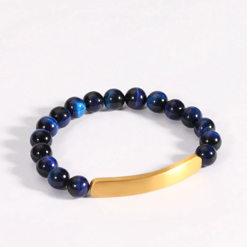 Inspirational Stainless Steel Bar Bracelet with Natural Gemstone Beads Lapis Lazuli for Fashion Wholesale