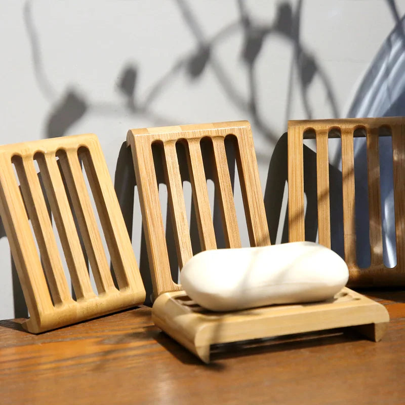 Natural Bamboo Soap Tray Wooden Soap Dish Self Draining Soap Saver Holder for Shower Bathroom Bathtub Kitchen Sink