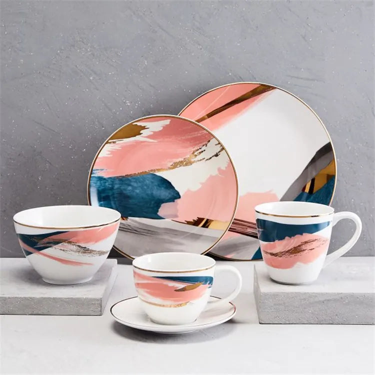 New Design Modern Colorful Eco-Friendly Porcelain Dinner Plates Personalized Bulk Shape Restaurant Use Bohemian Style 8''/10''