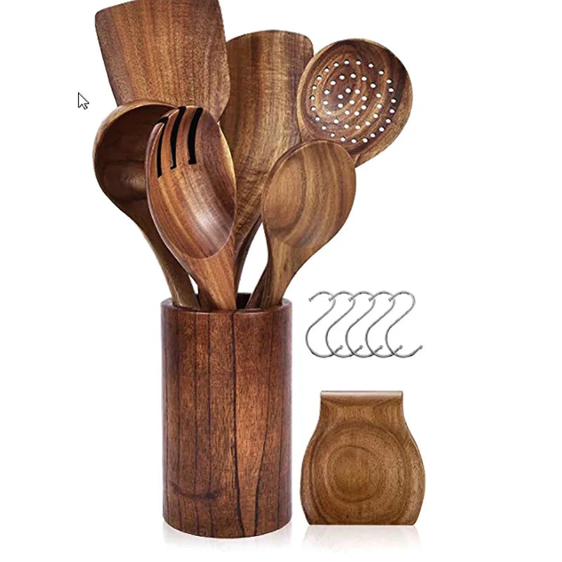 Eco-Friendly Wooden Cutlery Set Safety Flatware Tableware Box Packed Shovel Fork Spoon Shovel for Home Kitchen Scoops Turners