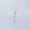 925 Sterling Silver Shiny Cubic Zirconia Cross Shape Pendant Statement Link Chain CZ Necklaces for Women