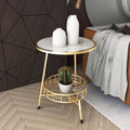 Modern Round Marble Two-Tier Gold Iron White Top High Quality Smooth Finish Storage Drawer Bedroom Furniture Night Stand