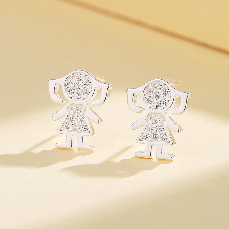 Little Girl Pattern Fashion Jewelry 925 Sterling Silver Aaa Cubic Zircon Luxury Stud Earrings