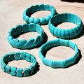 Bohemian Stacked Stretch Turquoise Blue Stone Bracelet Women Rectangle Chunky Howlite Turquoise Double Drilled Beaded Bracelet