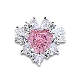 2026 New Light Luxury Full Diamond Ring Fine Jewelry Zircon High Carbon Diamond 925 Sterling Silver pink love Ring
