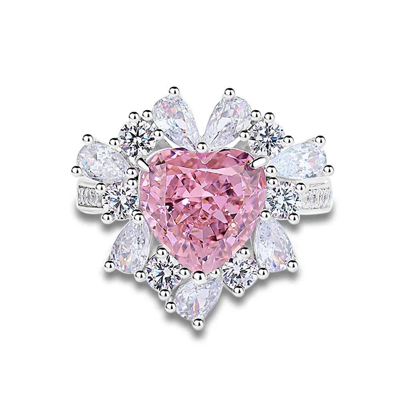 2026 New Light Luxury Full Diamond Ring Fine Jewelry Zircon High Carbon Diamond 925 Sterling Silver pink love Ring