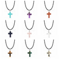 Natural Stone Pendant Necklace Healing Crystal Quartz Chakra Gemgemstone Cross Shape Charms Pendant for DIY Jewelry Making
